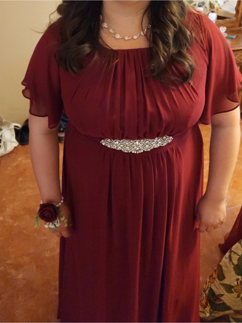ePretty Burgundy Maxi Dress with Beaded Waist Detail